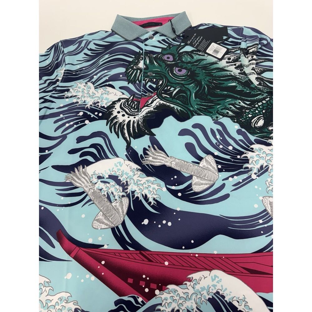 NWT Greyson MYSTICAL SEA Creature‎ Golf Polo Shirt Skystone Color Men's LARGE